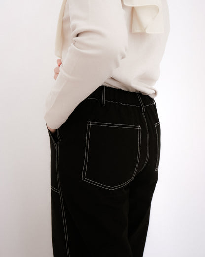 Contrast Stitch Pants in Black